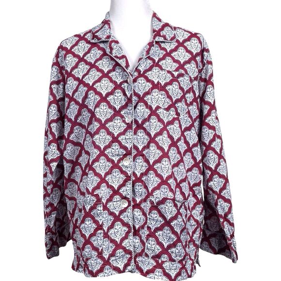 ROLLER RABBIT Women Button-Down Jemina Pajama Top Size Medium Long Sleeve Red - Picture 5 of 16